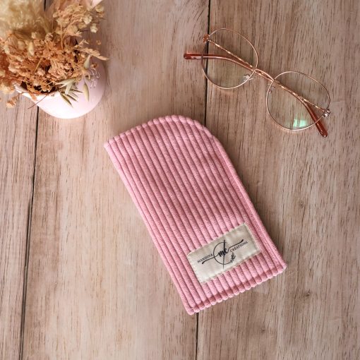 étui à lunette velours côtelé rose bonbon