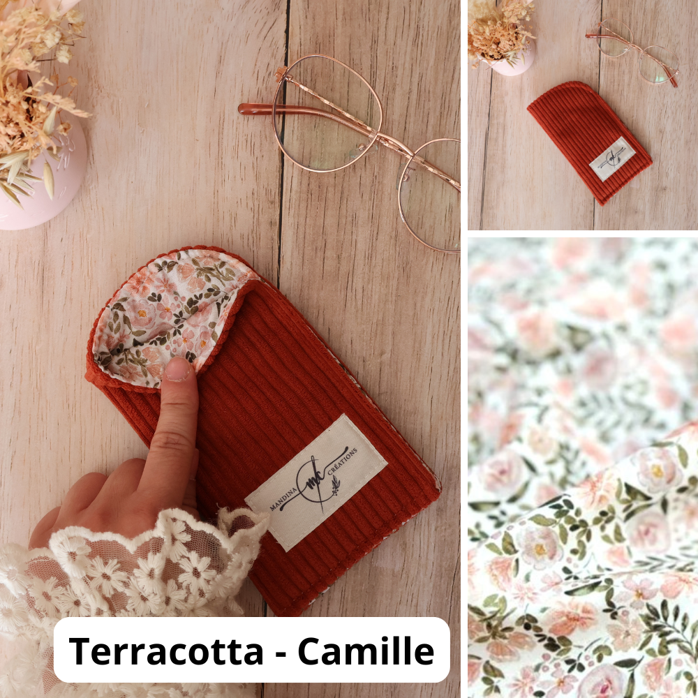 étui à lunette velours cotelé terracotta camille