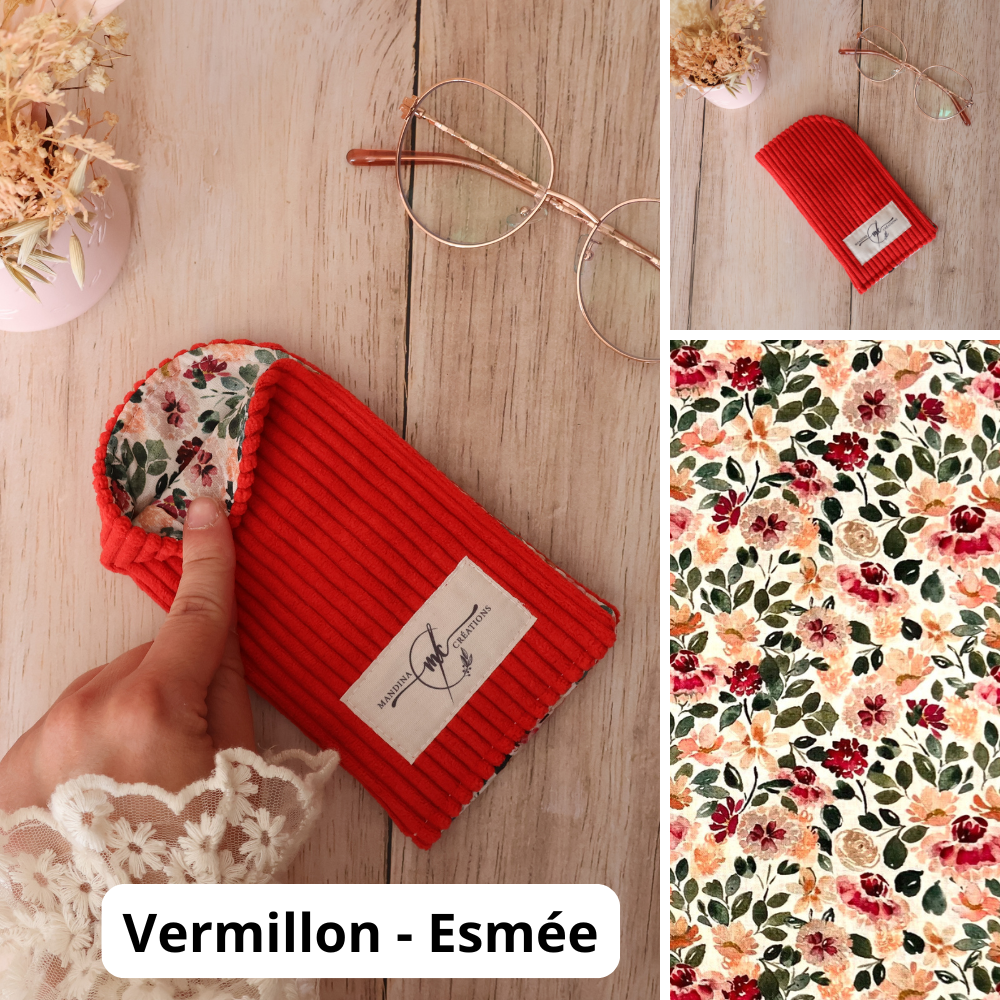 étui à lunette velours cotelé vermillon esmée