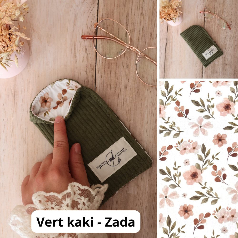 étui à lunette velours cotelé vert kaki zada