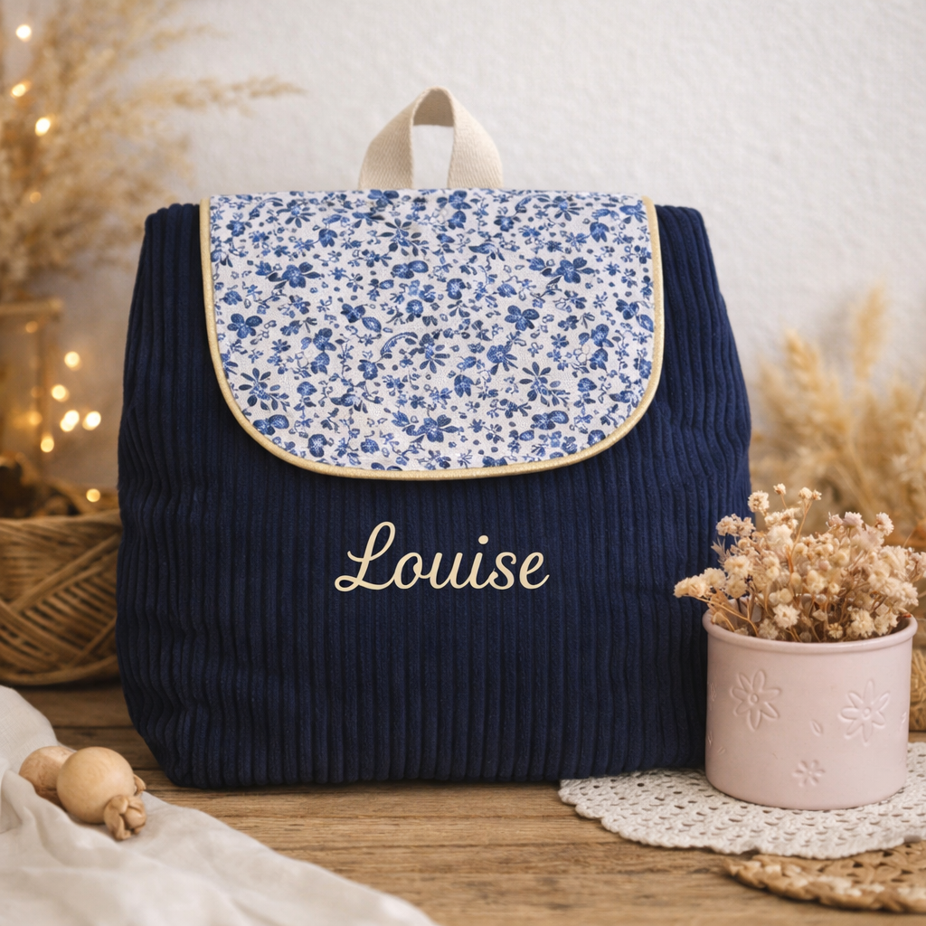 Sac à dos enfant à personnaliser – Velours côtelé & rabat au choix – Image 4