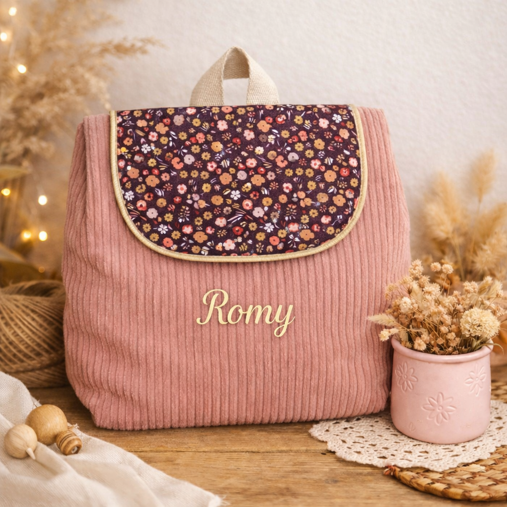 Sac à dos enfant velours côtelé rose - Mandina Créations Trousse de toilette velours côtelé vert sauge