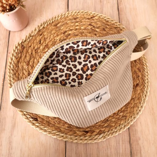 sac banane standard velours cotelé huggy beige léopard