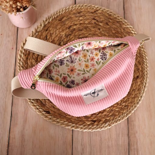 sac banane standard velours côtelé huggy rose bonbon candice