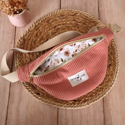 sac banane standard velours côtelé huggy rose tissus zada