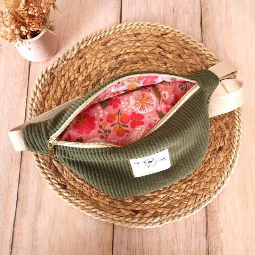 sac banane standard velours côtelé huggy vert kaki tissu thaïs