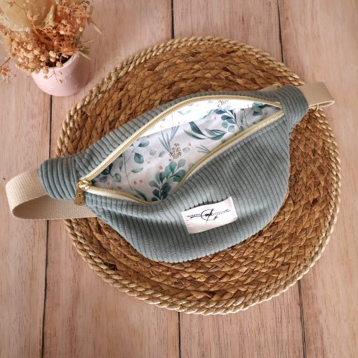 sac banane standard velours côtelé vert sauge eucalyptus